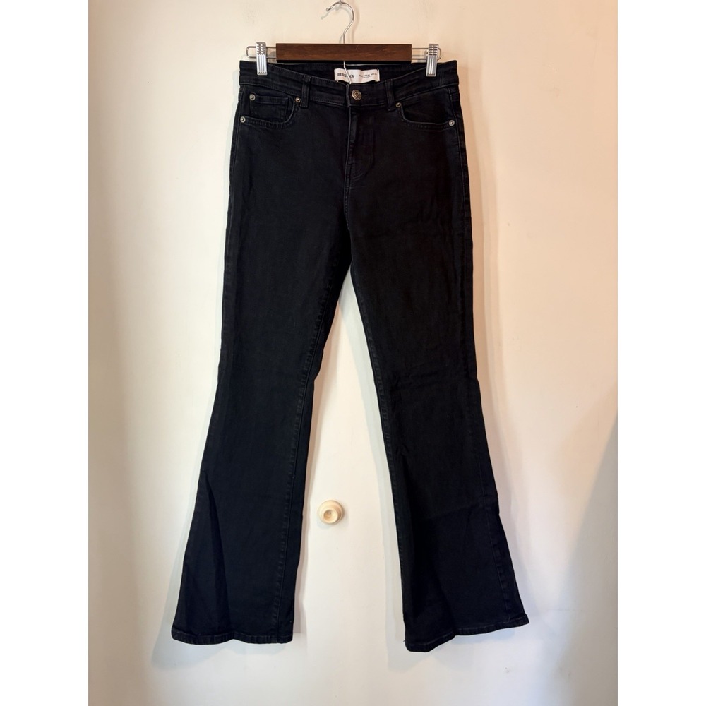 Bershka Black Jeans High Rise Size 7 Flare 34" Inseam Denim
